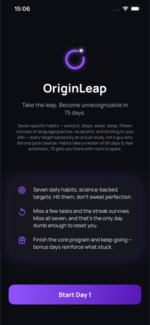 OriginLeap onboarding screen
