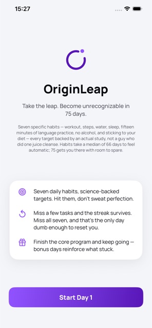 OriginLeap onboarding screen