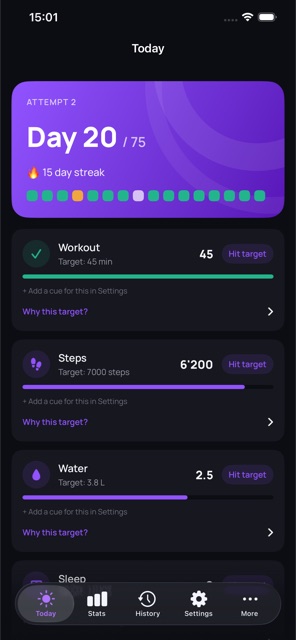 OriginLeap Today screen showing daily habit progress