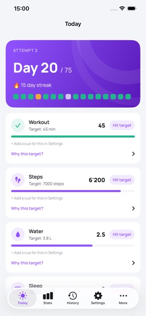 OriginLeap Today screen showing daily habit progress